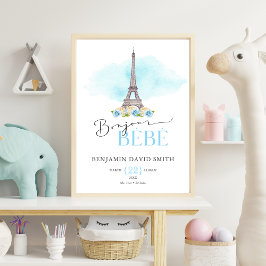 Birth Stats Bonjour Bébé Pojke Nursery Poster