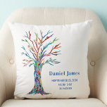 Birth Stats Nursery Pillow Kudde<br><div class="desc">Födelseort Stats Nursery Pillow. Denna yngelkudde gör en underbar keepé. Det är dekorerat med en regnbåge färgad träd på vit bakgrund. Du kan enkelt anpassa det så att det skapar en speciell gåva till nyfödda. Original Mosaic Träd © Michele Davies.</div>