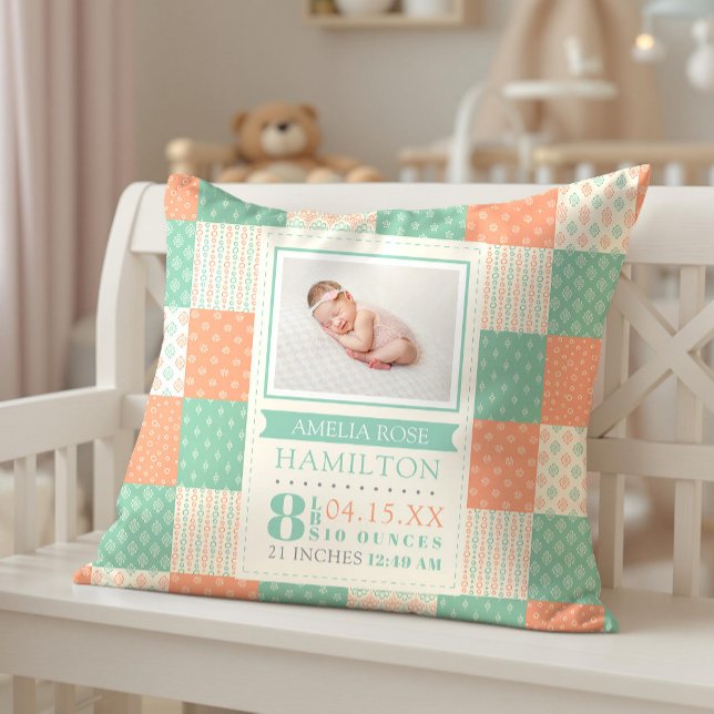 Birth Stats Photo Baby Kudde (Birth Stats Photo Baby Throw Pillow)
