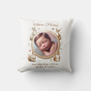 Birth Stats Photo Pillow - Woodland Animals Kudde