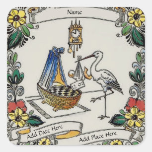 Birth Tile, holländska titta, Personalize Fyrkantigt Klistermärke