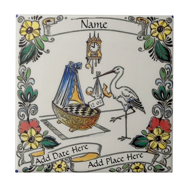 Birth Tile, holländska titta, Personalize Kakelplatta (Framsidan)