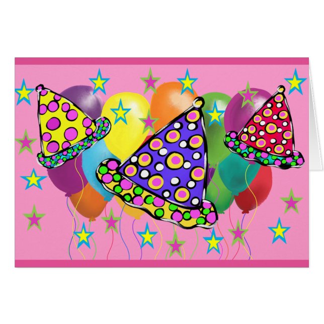 Birthay Party Hats Hälsningskort (Framsidan Horizontal)