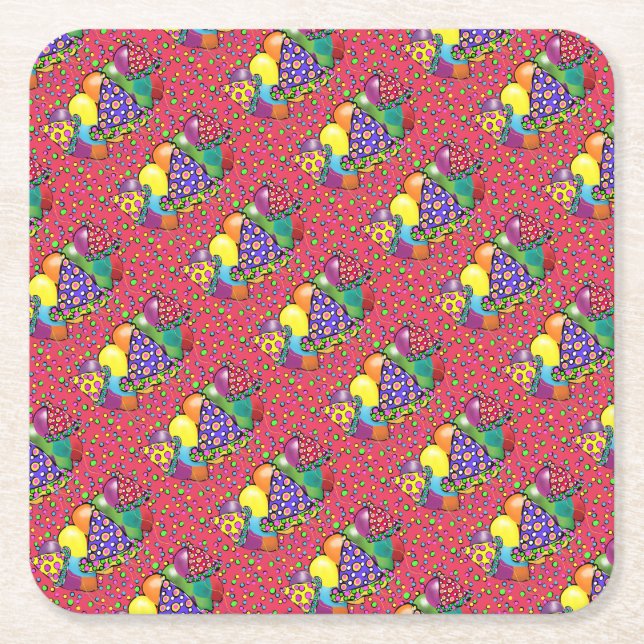 Birthay Party Hats Underlägg Papper Kvadrat (Framsidan)