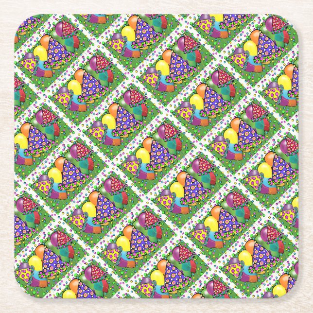 Birthay Party Hats Underlägg Papper Kvadrat (Framsidan)