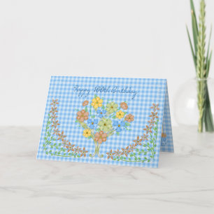 BIRTHDAY - 100:e - BLUE GINGHAM/FLÖDEN Kort
