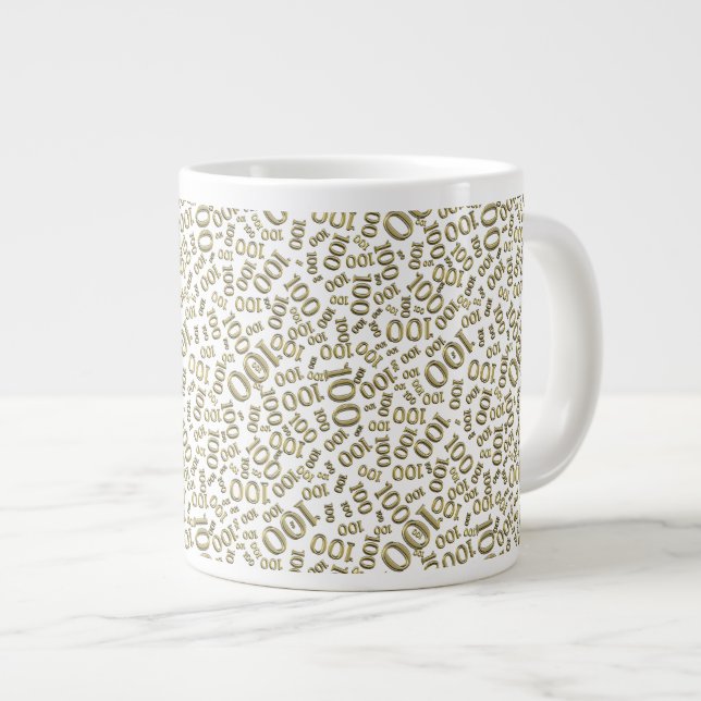 Birthday 100 Gold/White Random Number Pattern Jumbo Mugg (Framsida höger)