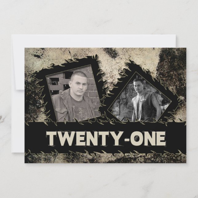 BIRTHDAY 21ST INBJUDANDE - GRUNGE - TVÅ FOTOS INBJUDNINGAR (Framsida)