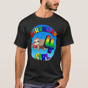 Birthday 4 Girl Cute Baby Sloth Rainbow Färg 4:e T Shirt