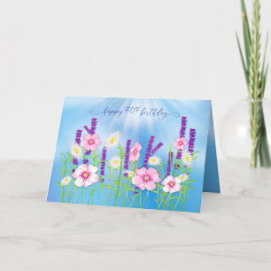 Birthday 70th Soft Delicate Flower Garden Blue Kort