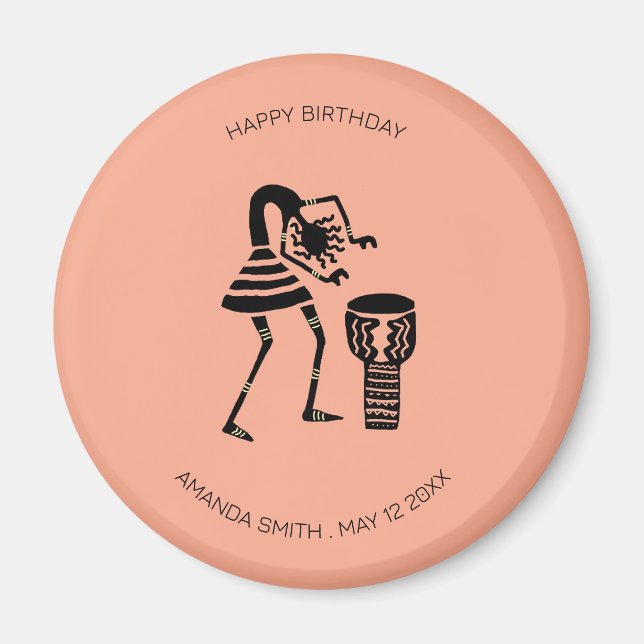 Birthday, African Art Cute Silhouette Music Girl Magnet (Framsidan)
