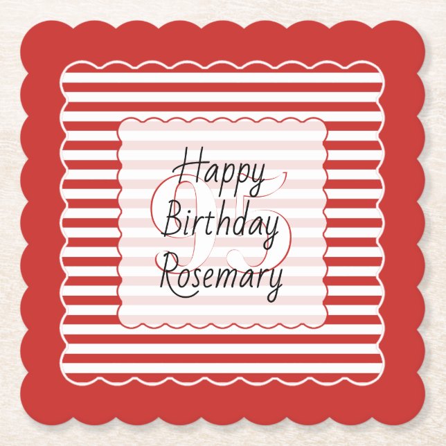 Birthday Age Red/White Simple Rand Mönster Underlägg Papper (Framsida)