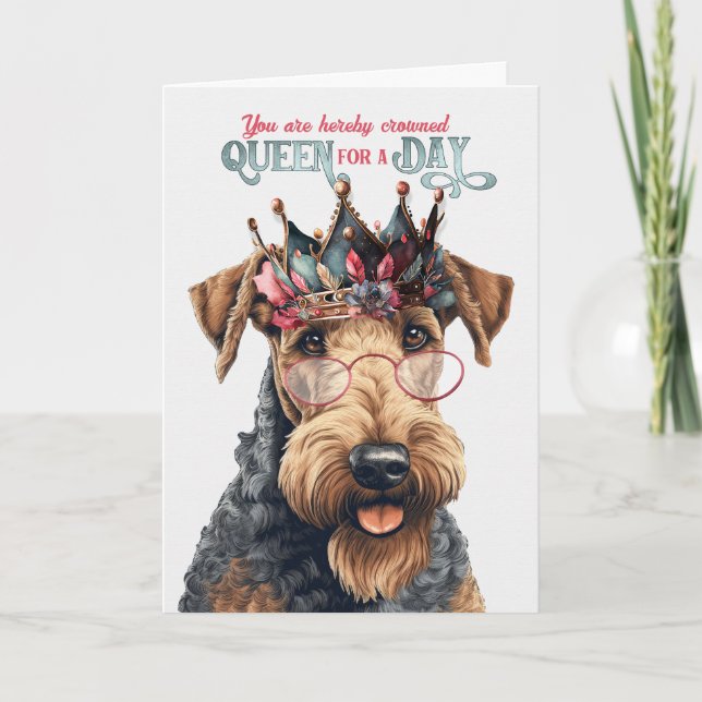 Birthday Airedale Terrier Hund Queen för en dag Kort (Framsida)