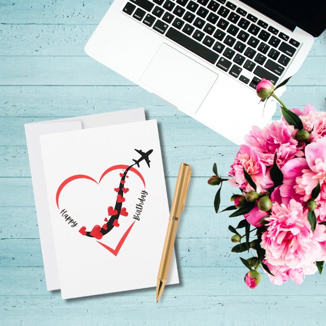 Birthday Airplan Heart Airline Flight Attendant Julkort (Skapare uppladdad)