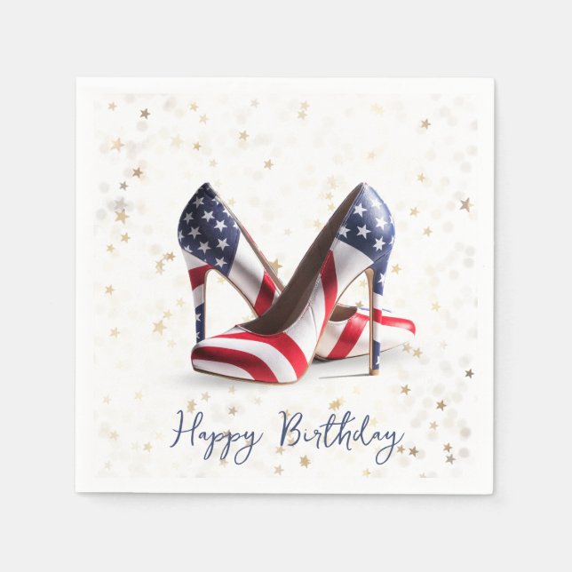 Birthday American Flag High Heel Shoes on Stars Pappersservett (Framsidan)