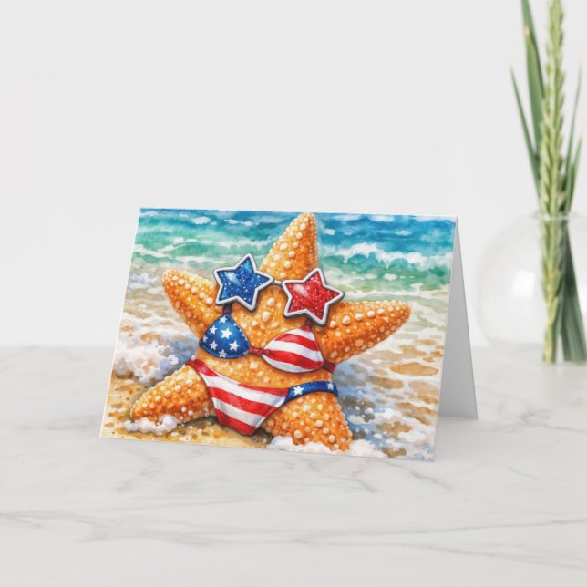 Birthday American Starfish with Flag Bikini Kort (Framsida)