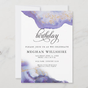 Birthday Amethyst Watercolor Geode Inbjudningar