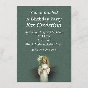 Birthday Angelic Victorian Blond Girl White Lilies Inbjudningar