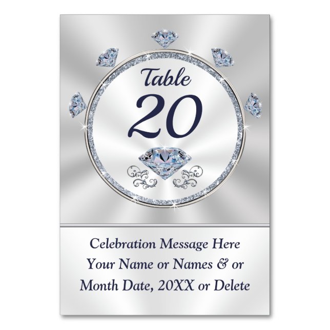 Birthday, Anniversary, Wedding Table Number Cards Bordsnummer (Framsidan)