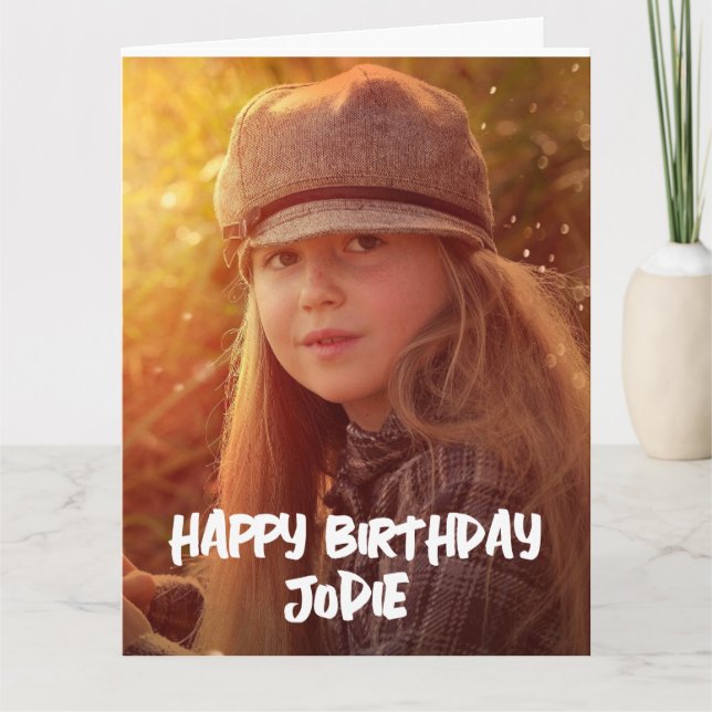 BIRTHDAY ANPASSNINGSBAR PHOTO MODERN SCRIPT GREETI KORT (Framsida)