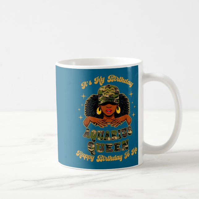 Birthday Aquarius Queen Camo Black Woman African Z Kaffemugg (Höger)
