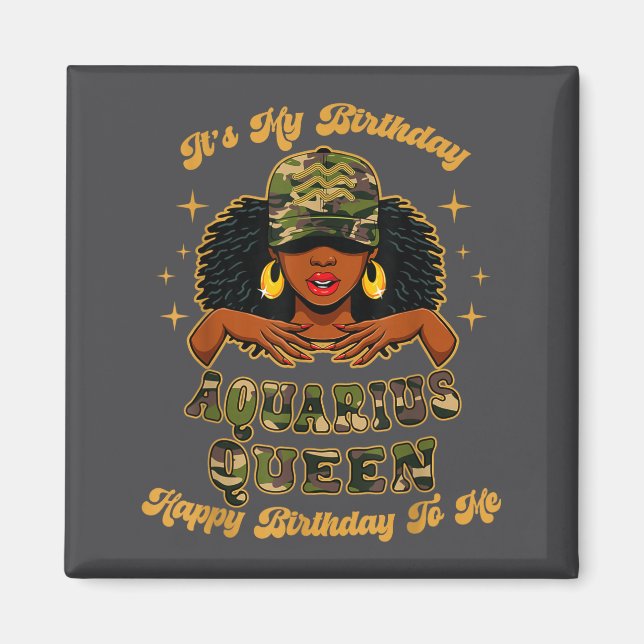 Birthday Aquarius Queen Camo Black Woman African Z Magnet (Framsidan)