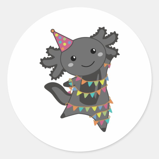 Birthday Axolotl Garland Runt Klistermärke (Framsida)