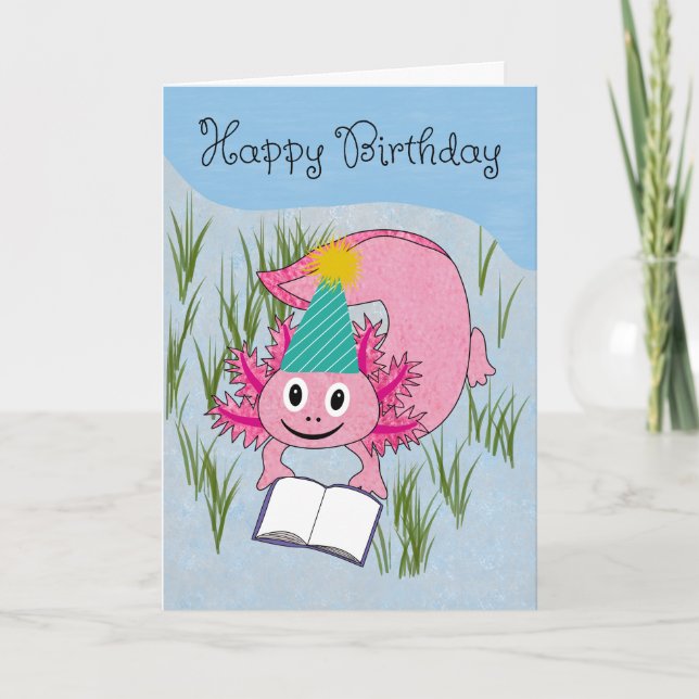 Birthday Axolotl Wearing Party Hat Kort (Framsida)