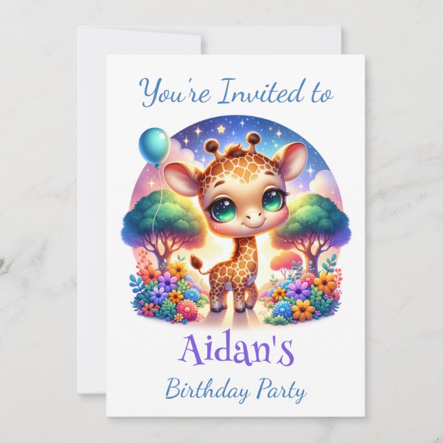 Birthday Baby Giraffe Fantasy Safari Inbjudningar (Framsida)