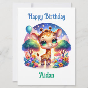 Birthday Baby Giraffe Fantasy Safari Kort