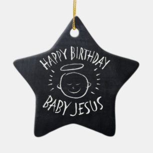 Birthday Baby Jesus - Religiösa Chalkboard Julgransprydnad Keramik