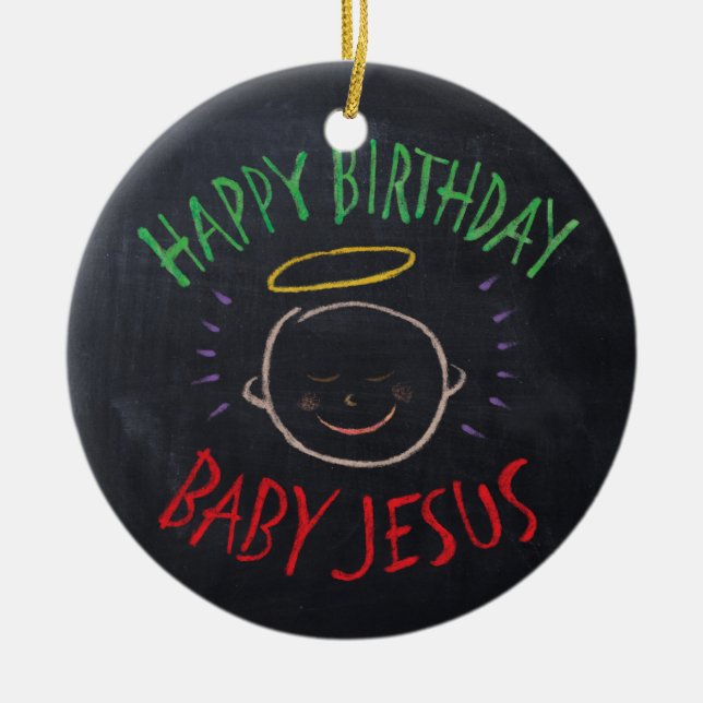Birthday Baby Jesus - Religiösan Julkalk Julgransprydnad Keramik (Framsidan)