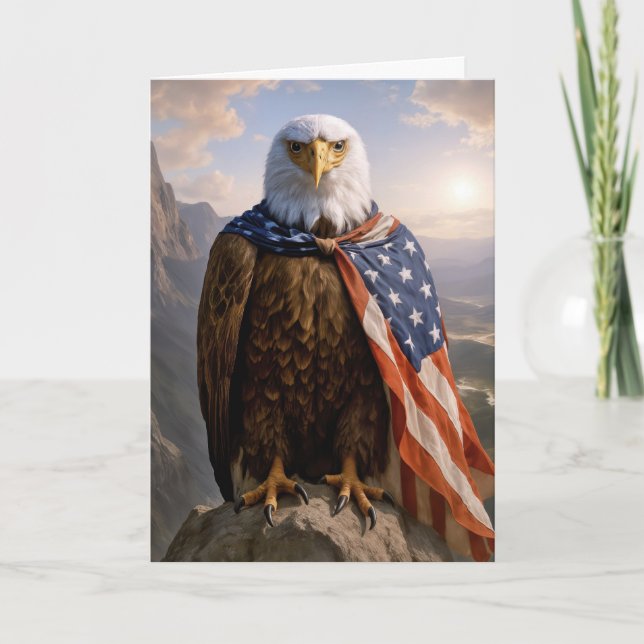 Birthday Bald Eagle With American Flag Cape Kort (Framsida)