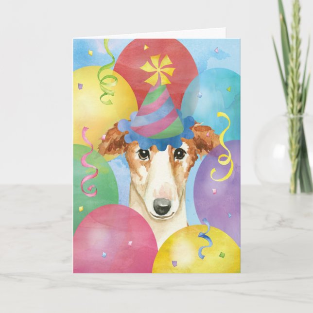 Birthday Balloons Borzoi Kort (Framsida)