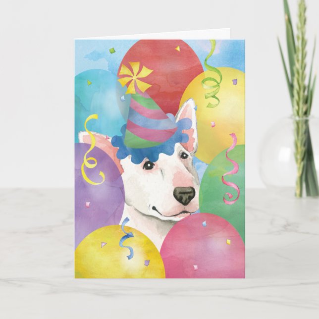 Birthday Balloons Bull Terrier Kort (Framsida)