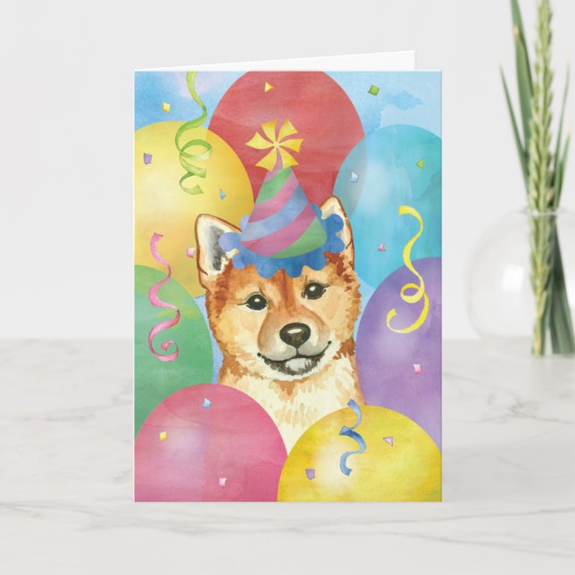 Birthday Balloons Shiba Inu Kort (Framsida)