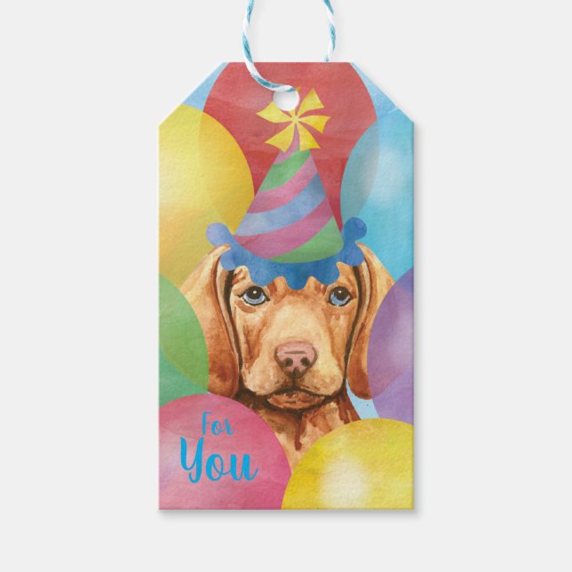 Birthday Balloons Vizsla Gift Märkres Presentetikett (Framsidan)