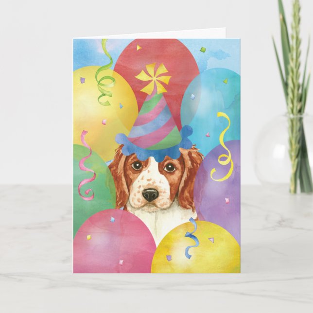 Birthday Balloons Welsh Springer Spain Kort (Framsida)