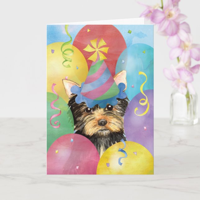 Birthday Balloons Yorkie Kort (Orkide)