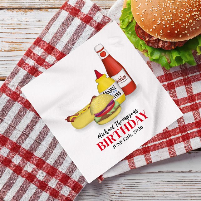 Birthday Barbeque Party BBQ Anpassningsbar Pappersservett (Birthday BBQ custom personalized party napkin.)