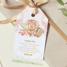 Birthday Baseball Rosa Guld Presentetikett