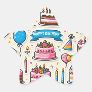 "Birthday Bash Stickers" Stjärnformat Klistermärke