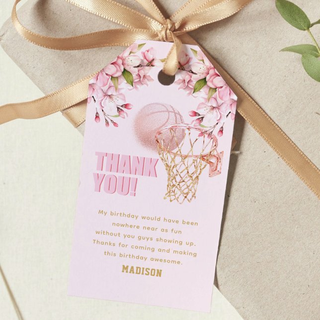 Birthday Basketball Rosa Guld Presentetikett (Skapare uppladdad)