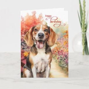Birthday Beagle Hund Colorful Garden Väg Kort