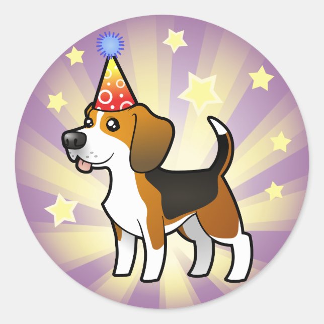 Birthday Beagle Runt Klistermärke (Framsida)