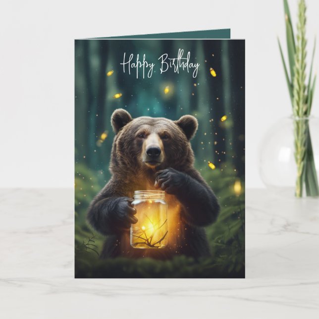 Birthday Bear With Fireflies In Jar Kort (Framsida)