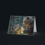 Birthday Bear with Raccoon and Fireflies Kort<br><div class="desc">A bear offers a jar of glowing fireflies to a raccoon on a tree stump.
All text can be changed.</div>