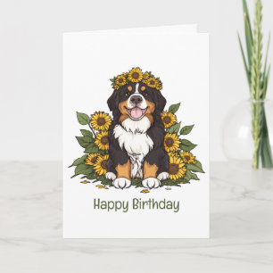 Birthday Bernese Mountain Hund Solros Krona Kort