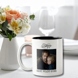 Birthday Best Pilot Ever 2 Photos Airplane Clouds Två-Tonad Mugg