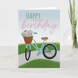 Birthday Bicycle with Basket Full of Flowers Kort